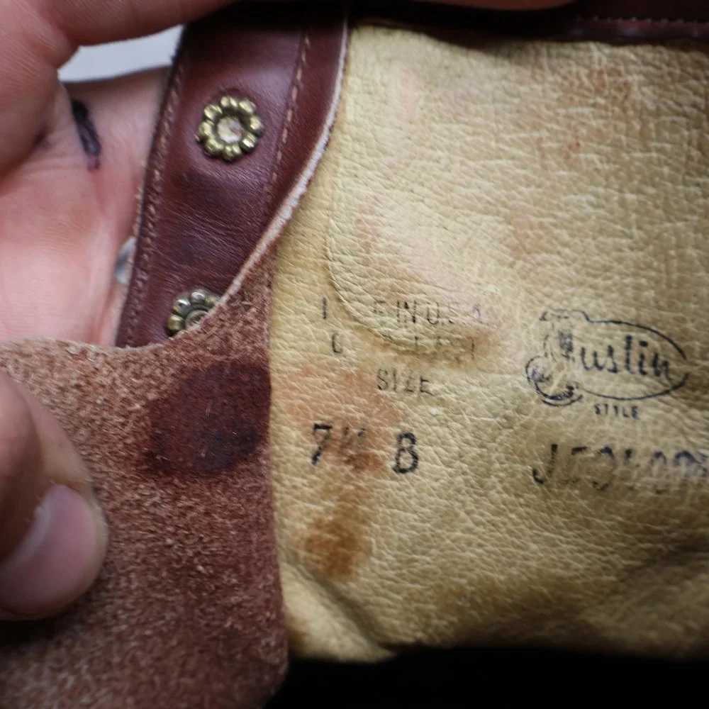 Justin‎ Mens 7.5B Roper Boots Red Leather Lace Up Kiltie Rugged Workwear VTG USA